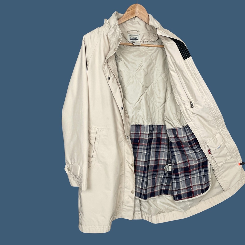 LL Bean Classic H2Off Rain Jacket Womens M Removable Hood Plaid Liner Outdoor - Picture 5 of 12